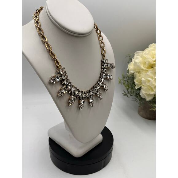 J. crew Sparkling Rhinestone Fancy Bling Statement Gold Ox Necklace - Picture 5 of 10